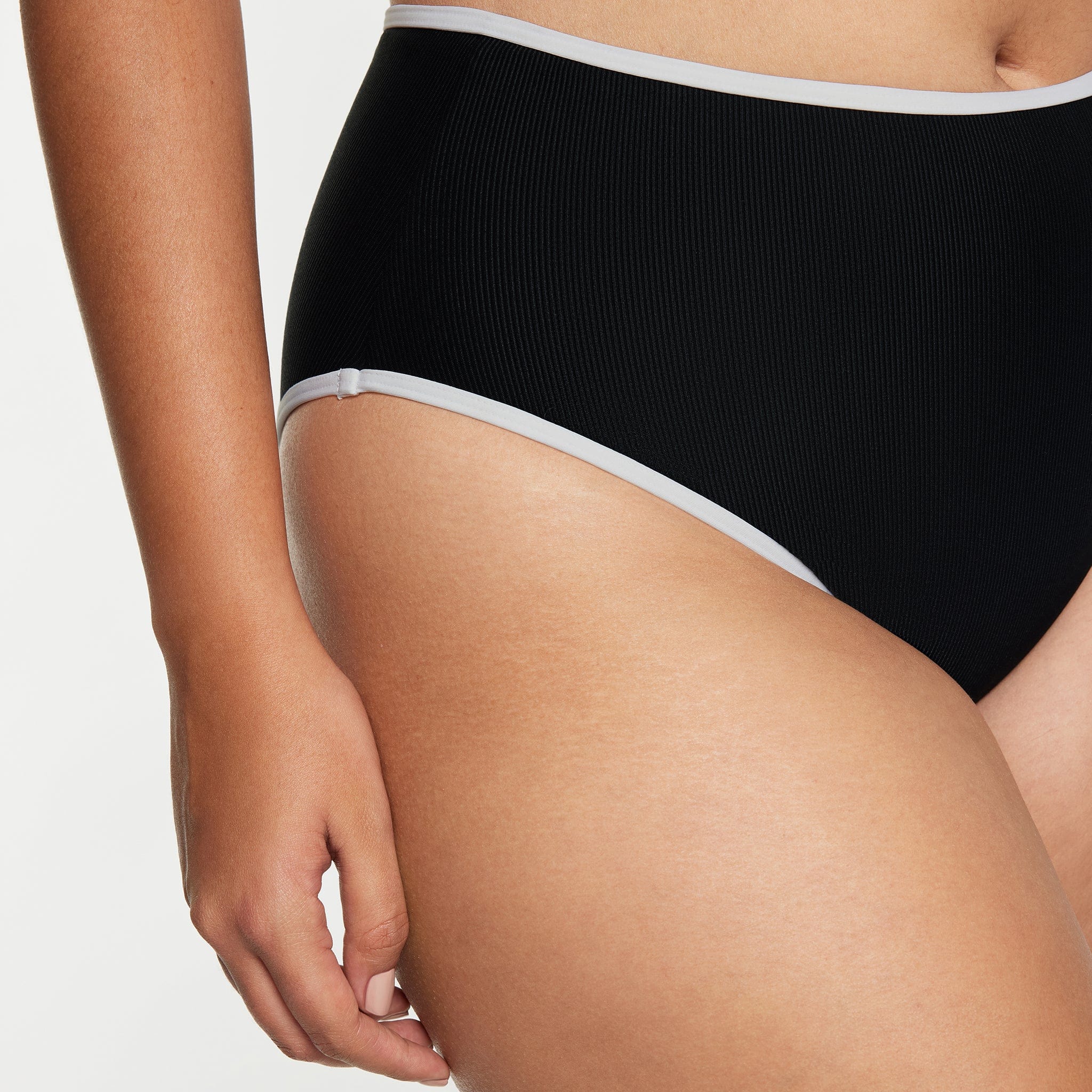 High Waisted Bikini Bottom Ribbed Jet - Image 2